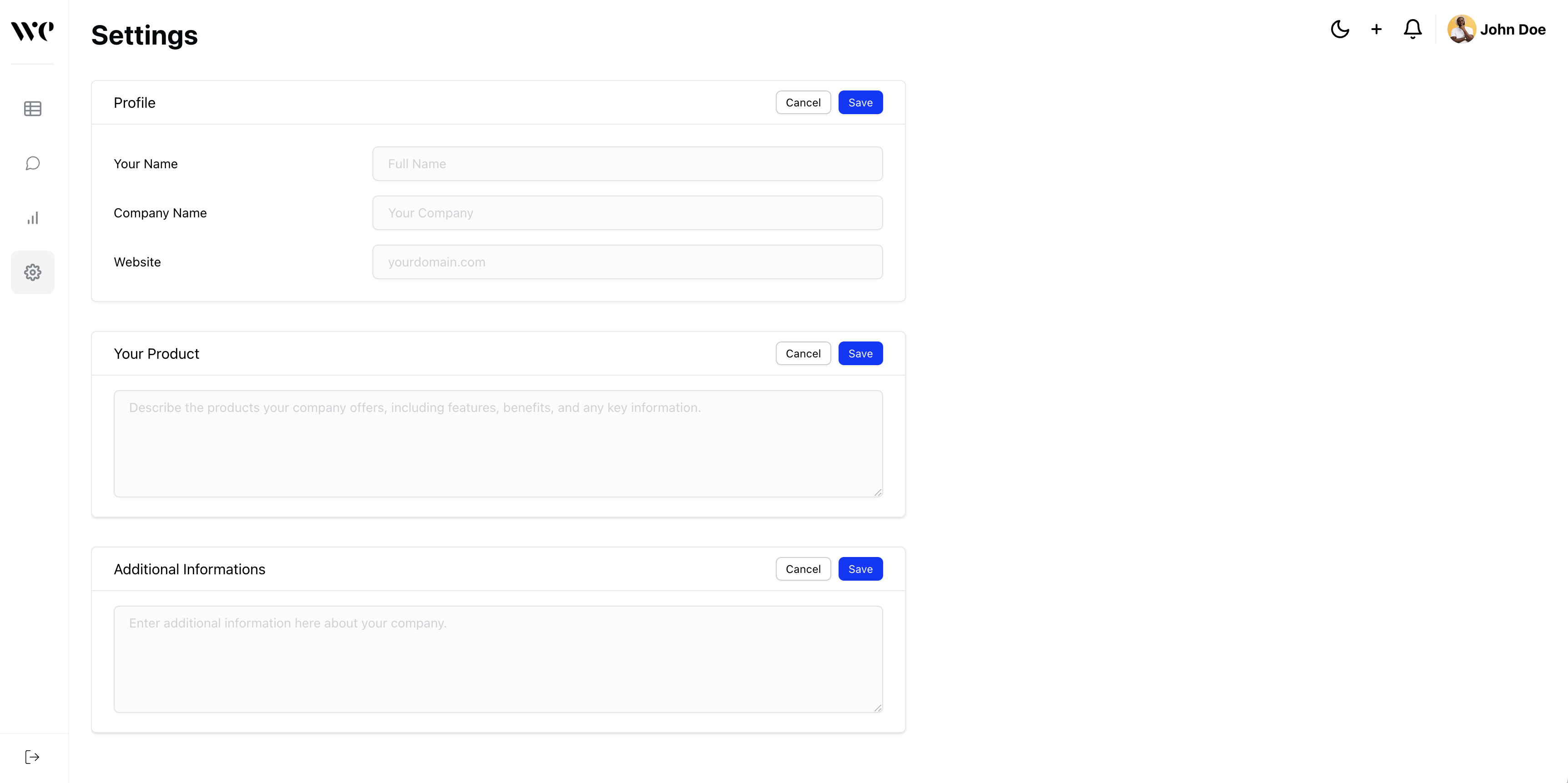 Welabs settings screen
